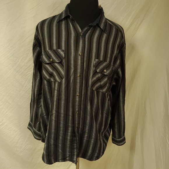 Northwest Territory Mens XL Blue Green Grey Striped Long Sleeve Button Shirt - Picture 8 of 12